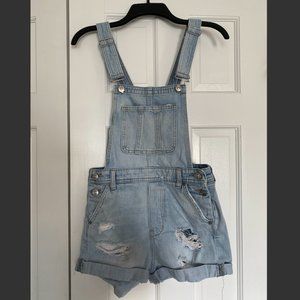 H&M Women's Ripped Overall Denim Shorts